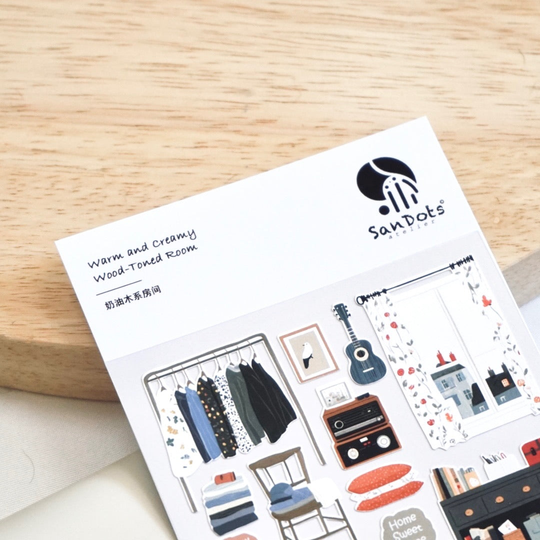 Warm and Creamy Wood Toned Room | Sticker Sheet