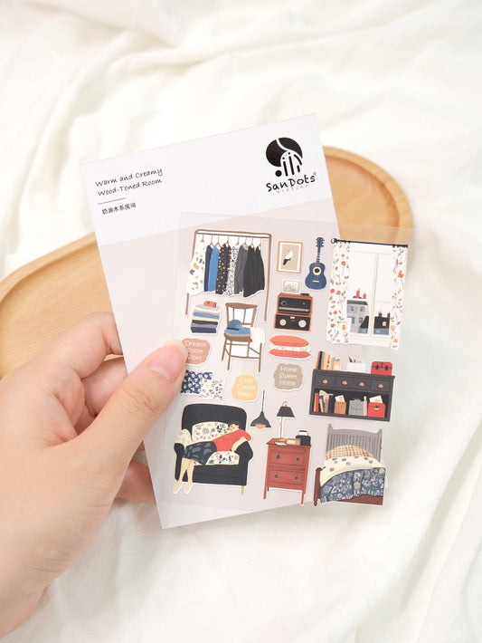 Warm and Creamy Wood Toned Room | Sticker Sheet