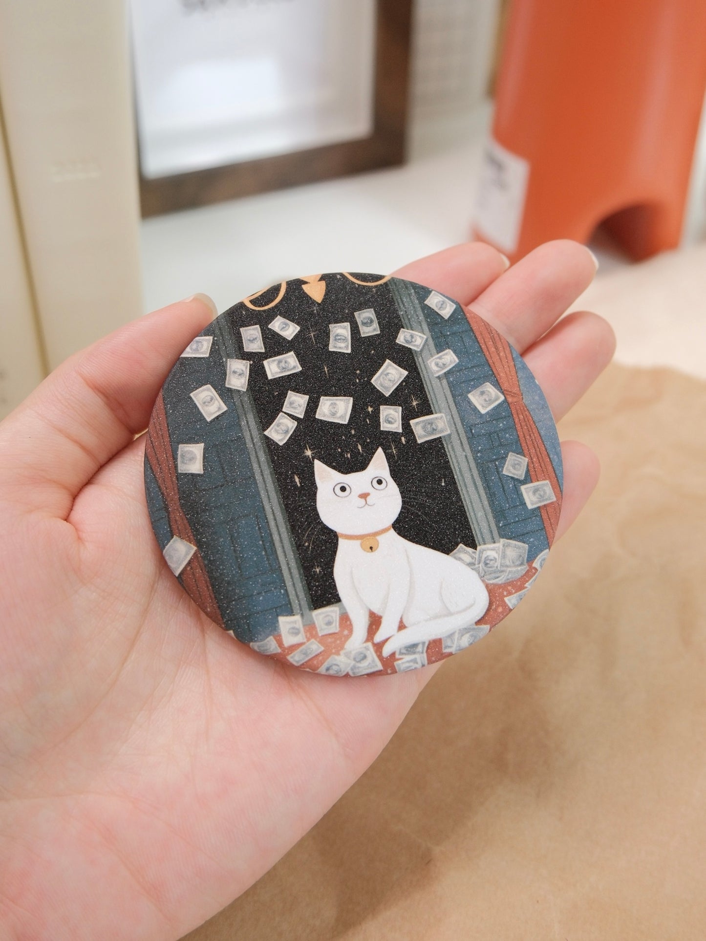 The Prosperity Cat | Pocket Mirror Badge