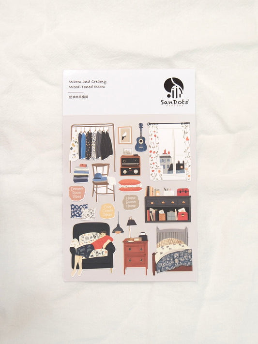Warm and Creamy Wood Toned Room | Sticker Sheet